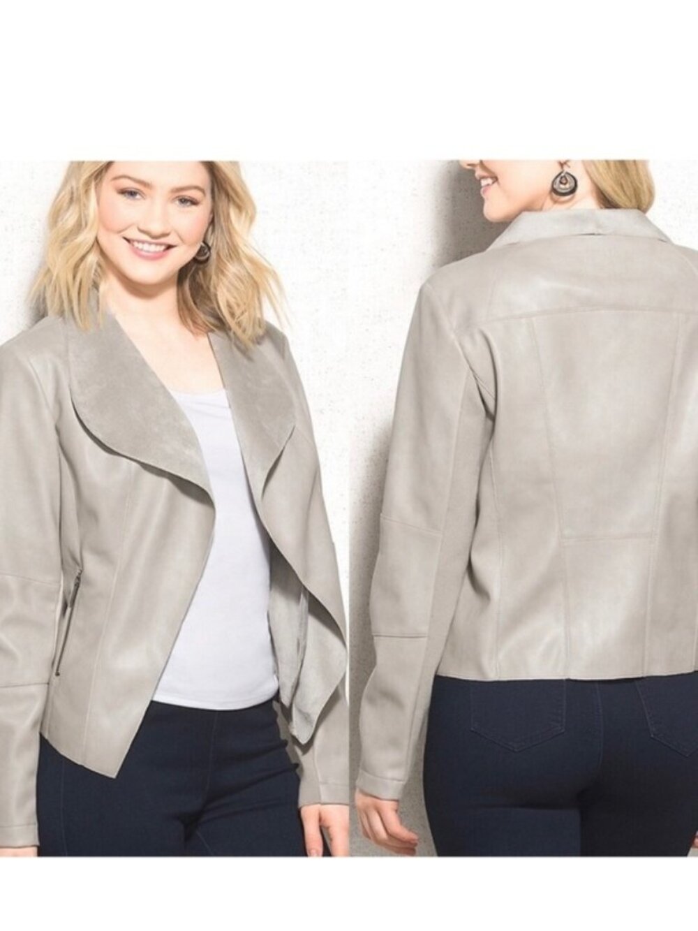 Dress Barn | Tan Drape Faux Leather Jacket | Size Large